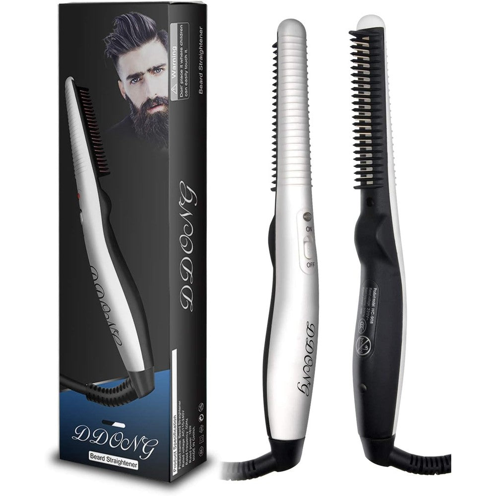 DDONG beard straightener comb for men front view showing heating teeth