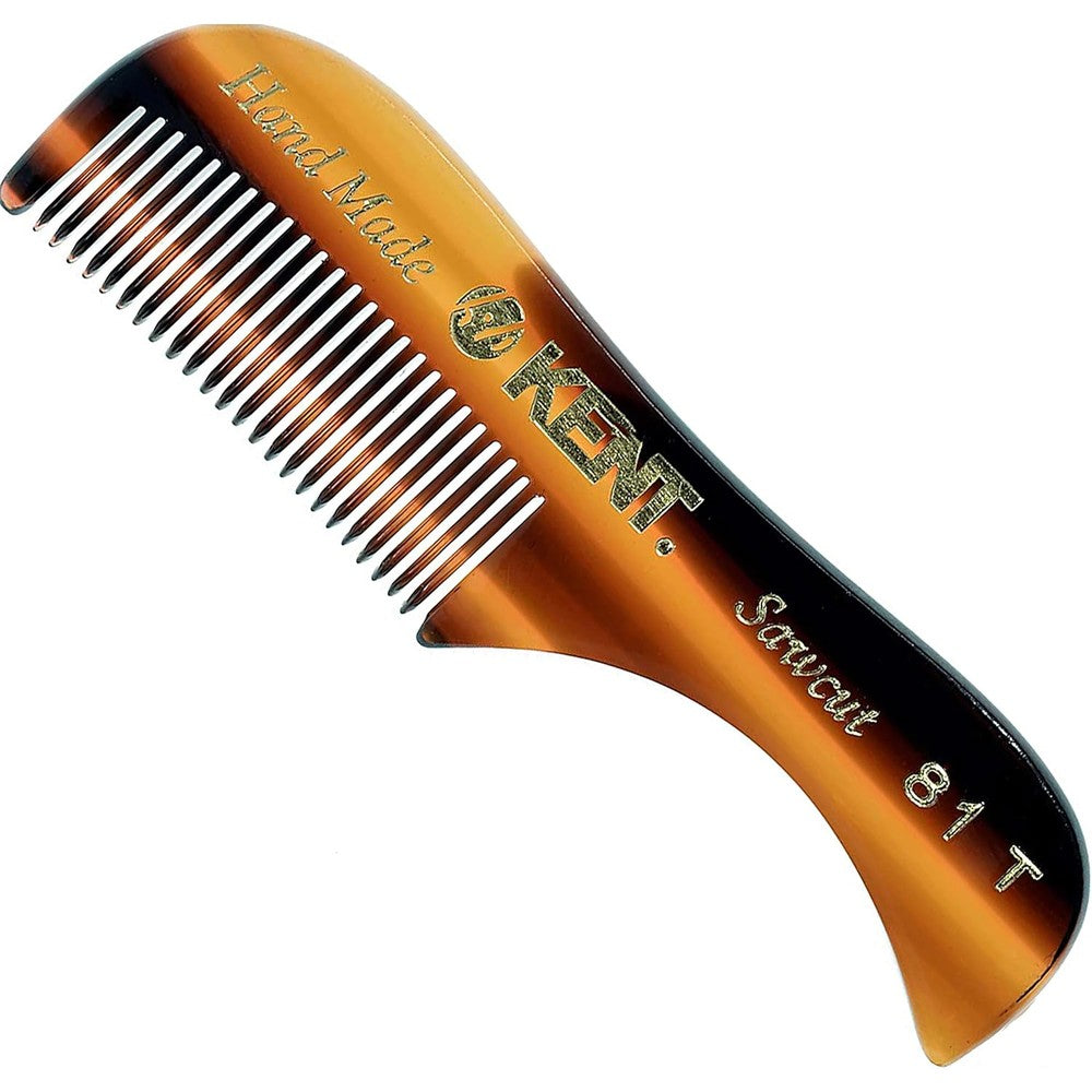 Kent 81T handmade beard and moustache pocket comb front view showing tortoiseshell pattern