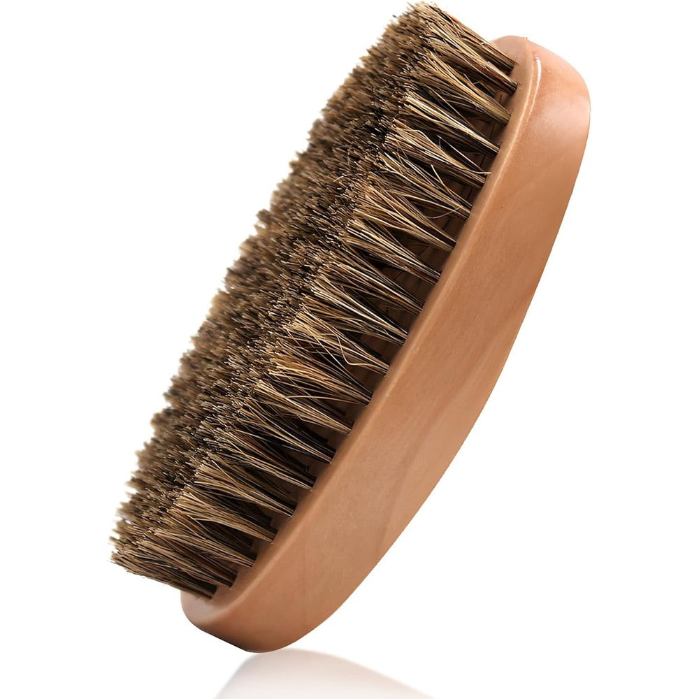 Kootinn Boar Bristle Hair Beard Brush front view showing natural wooden handle.