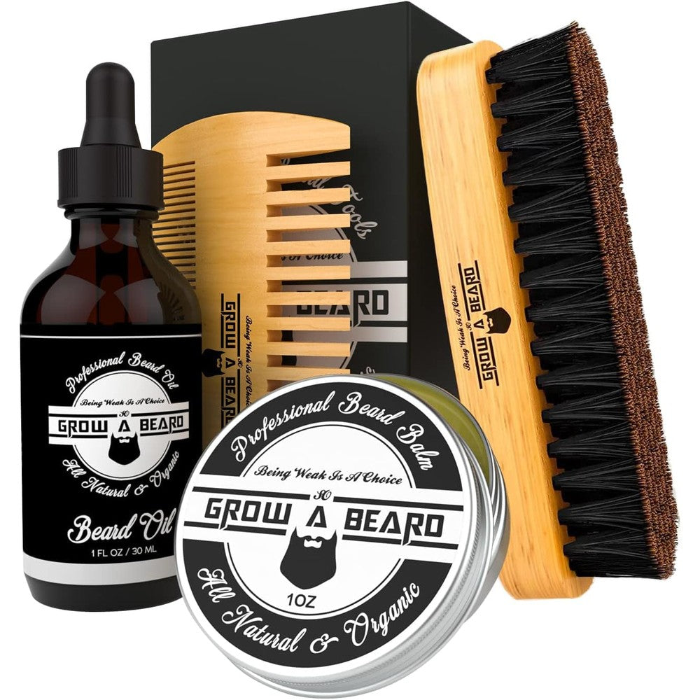 Grow Alpha Beard Grooming Kit premium four piece daily facial hair set front view