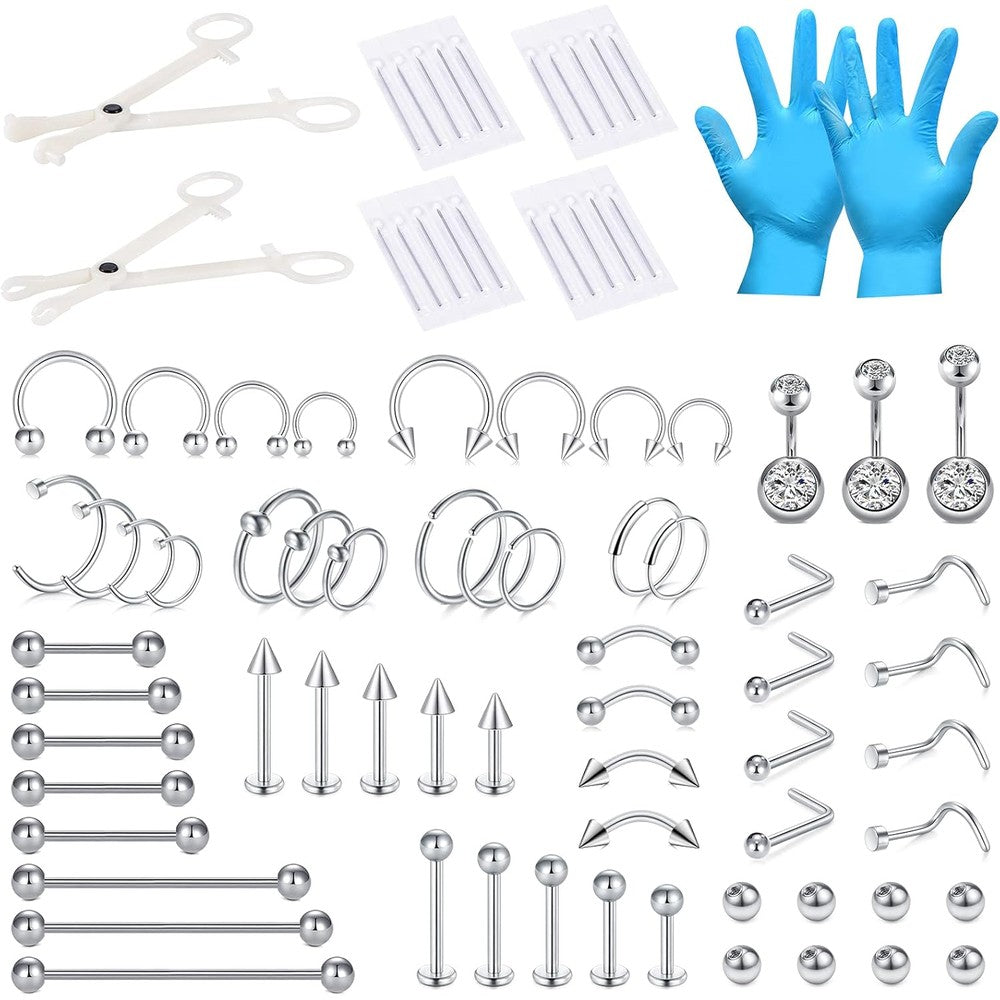 DJCIW 75 piece piercing kit with stainless steel needles and tools