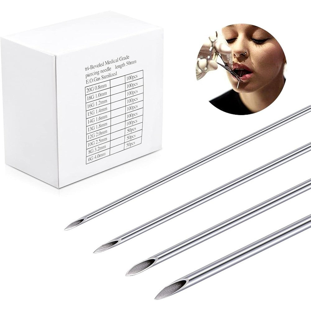 DJCIW mixed body piercing needles fifty pack front box view professional studio tools