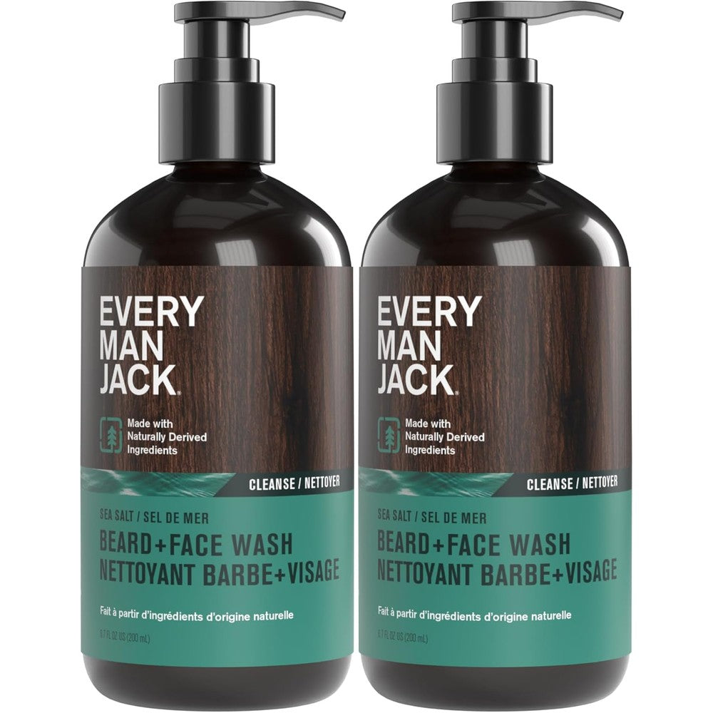 Every Man Jack Sea Salt Beard And Deep Cleanse Face Wash front view showing the twin pack bottles.
