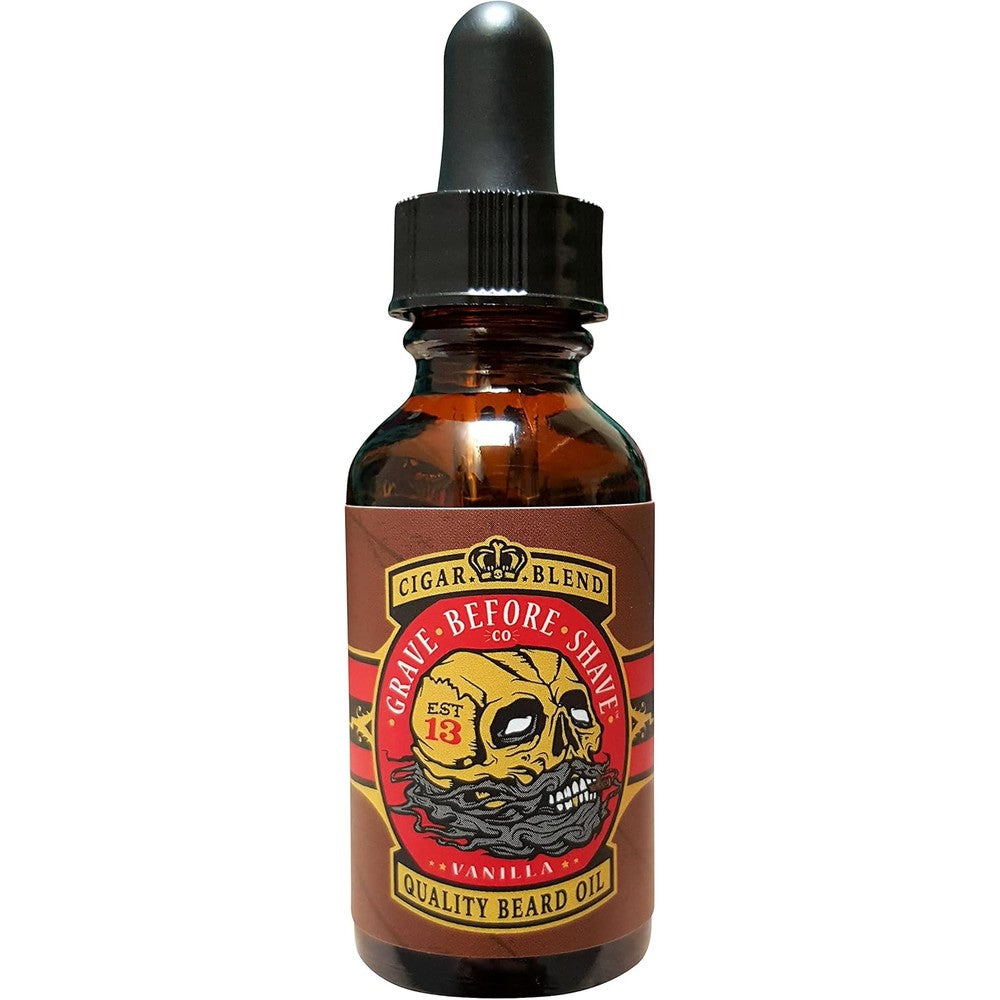 Grave Before Shave Cigar Blend Beard Oil front view premium grooming dropper bottle
