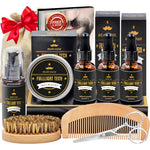 Fulllight Tech Complete Beard Grooming Kit front view showcasing oils wash balm and wooden tools