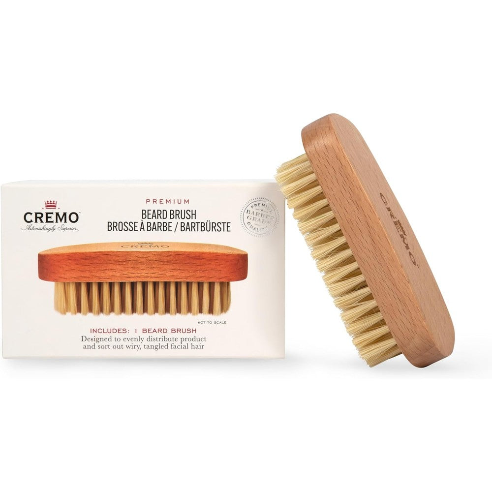 Cremo boar bristle beard brush with natural wood handle for men