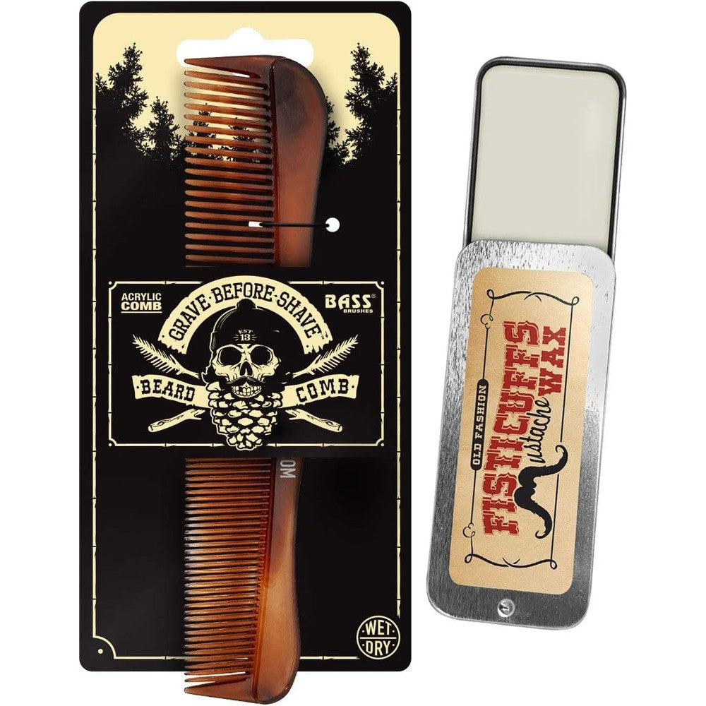 Grave Before Shave Fisticuffs Mustache Wax and Comb Set front view