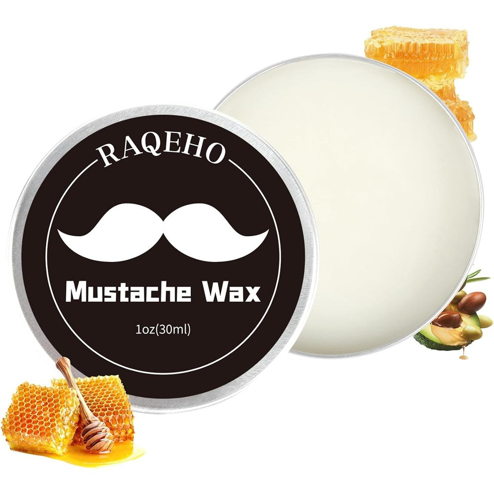 Raqeho Mustache Wax 1 Ounce tin front view for men