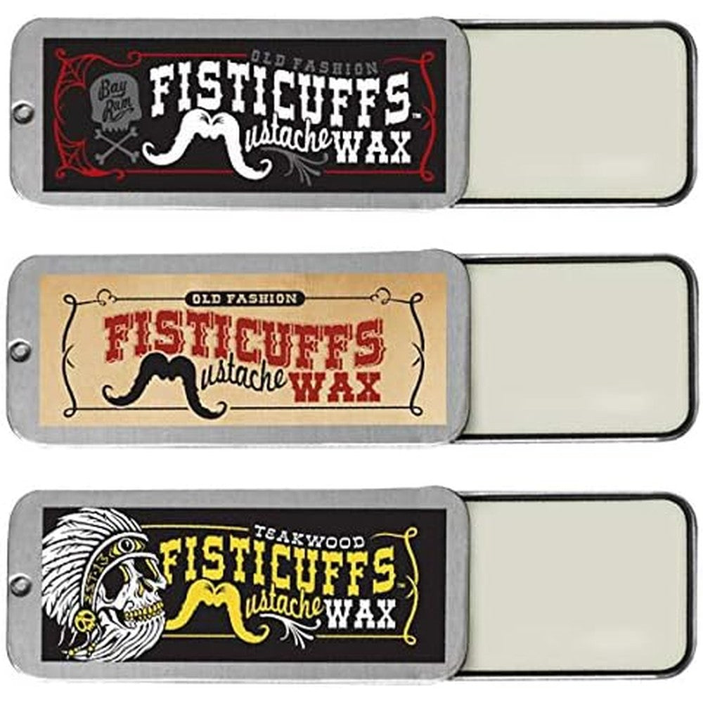 Grave Before Shave Fisticuffs Mustache Wax 3 Pack Original Teakwood And Bay Rum Scents 0.5 Ounce Tins - Image 1