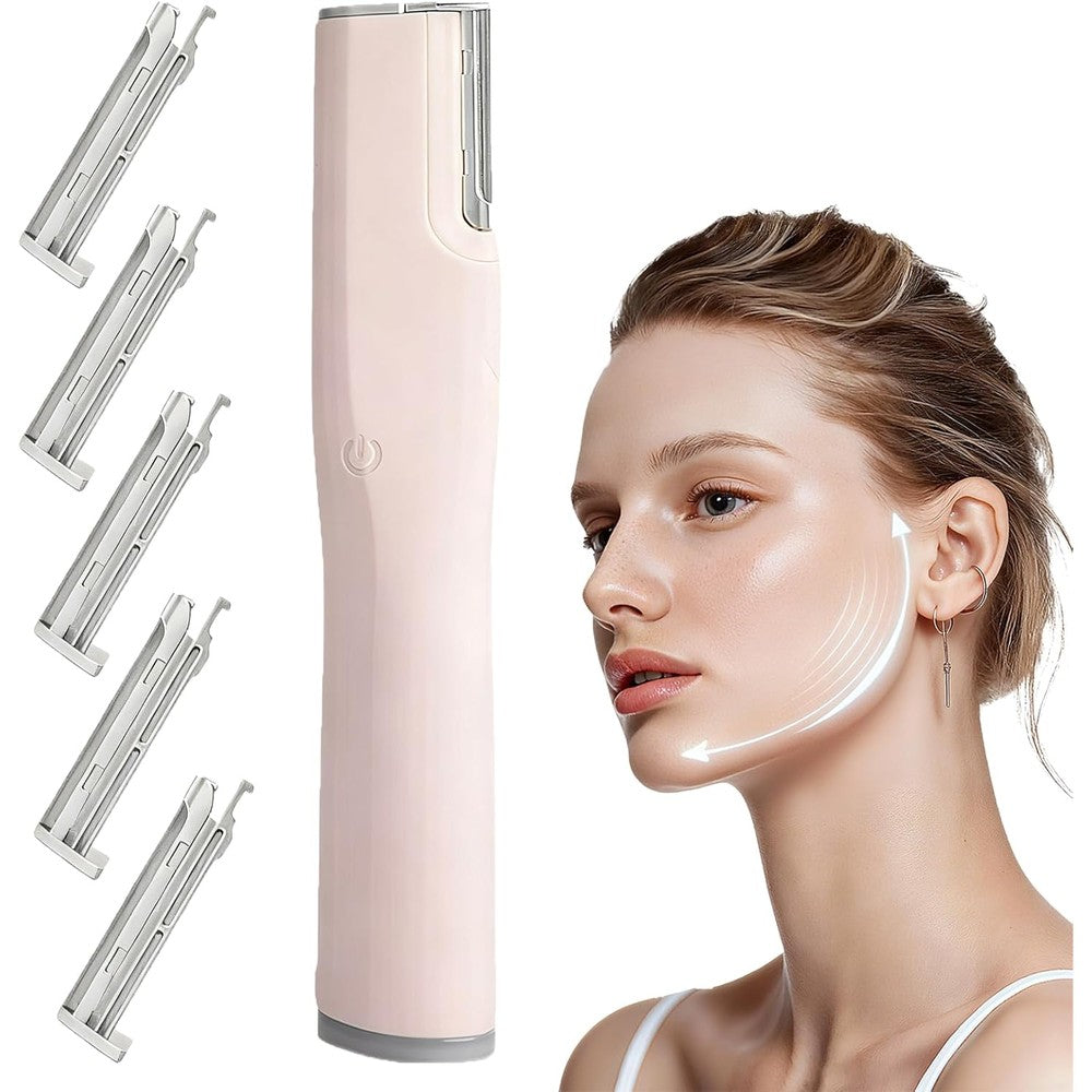 Dermaplane Facial Razor for Women – Electric 2-Speed Sonic Dermaplaning Tool with 5 Replacement Heads, Safe Peach Fuzz Remover & Exfoliating Face Hair Removal Device