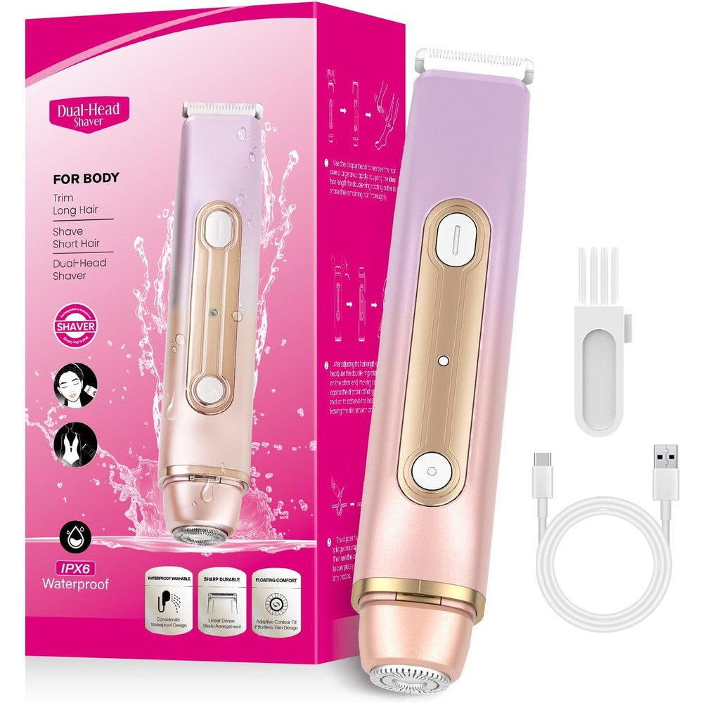 Dual-Head Women's Hair Trimmer – Safe Body, Bikini & Facial Hair Removal, Wet & Dry, USB Rechargeable, Travel-Friendly Personal Grooming