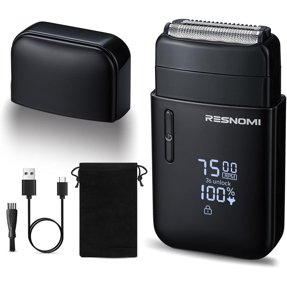 Resnomi electric foil shaver front view in matte black