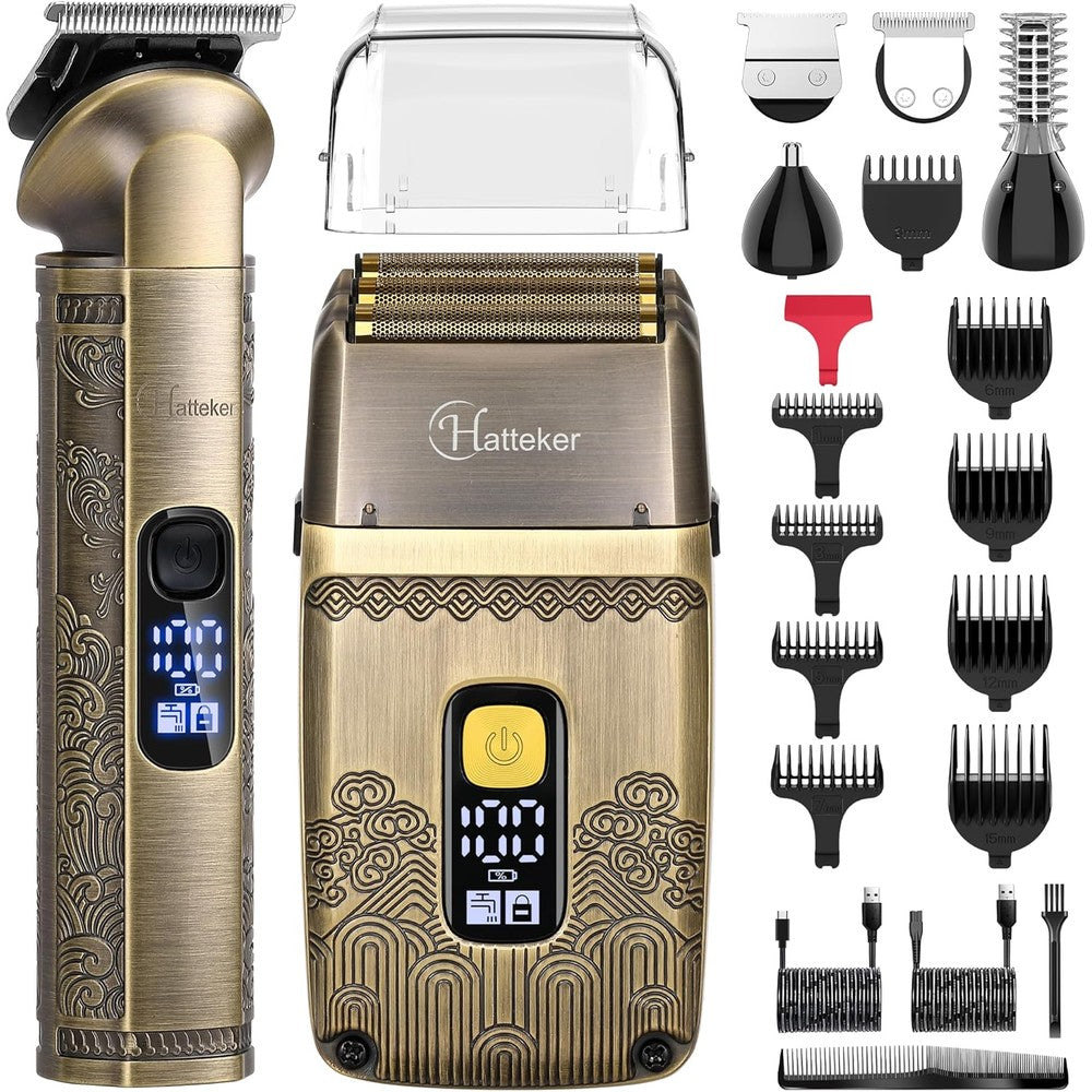 Hatteker professional hair clipper and electric foil shaver kit front view