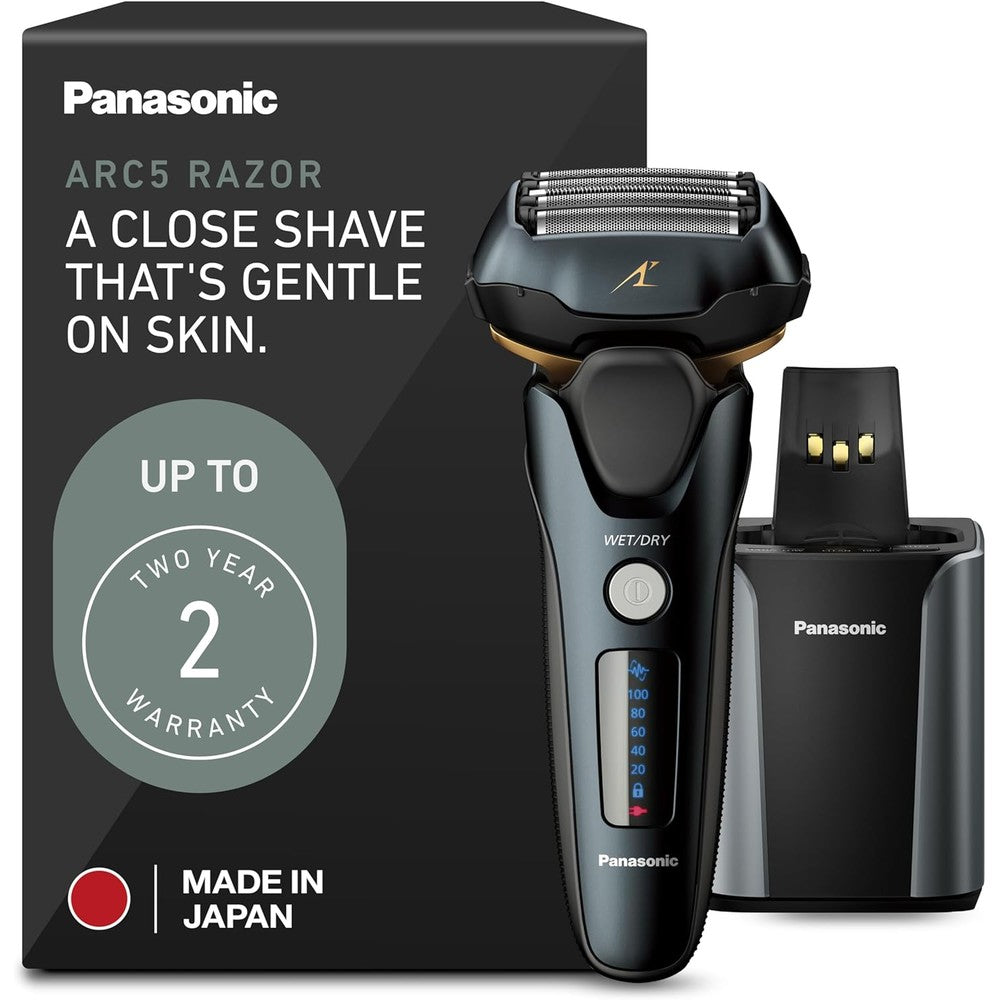 Panasonic Arc5 electric shaver front view in black finish