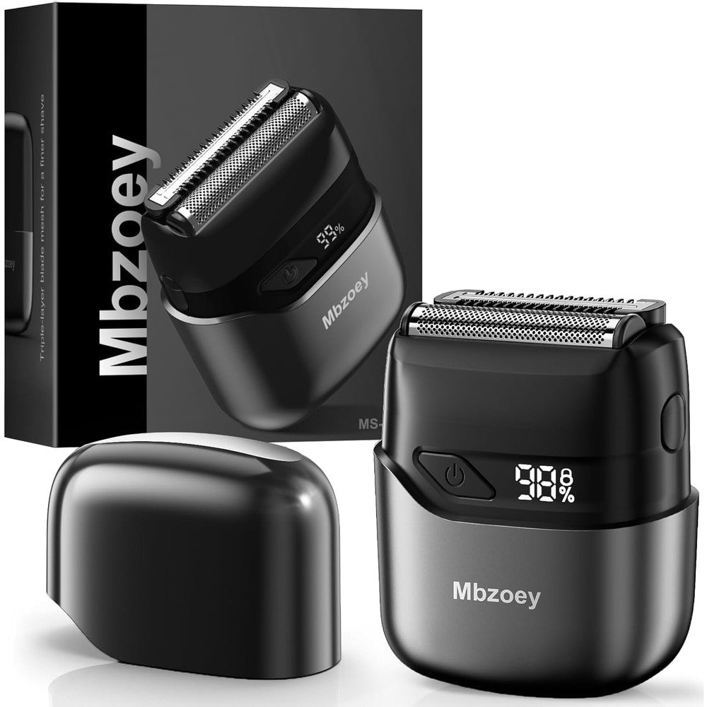 Mbzoey mini electric foil shaver front view showing compact design