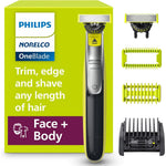 Philips Norelco OneBlade 360 Face and Body trimmer front view in black and lime green