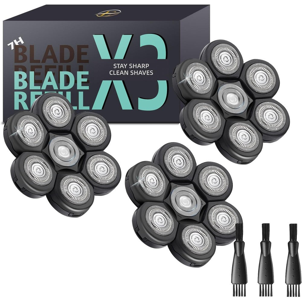 E-Hunter bald head shaver replacement blades front view premium seven blade set