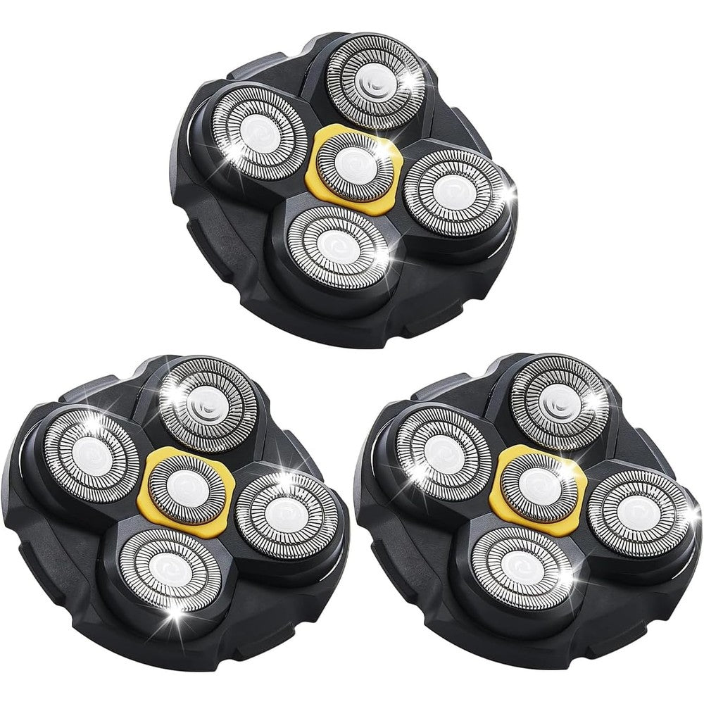 TGSBHIO shaver replacement heads front view showing five independent stainless steel floating blades.
