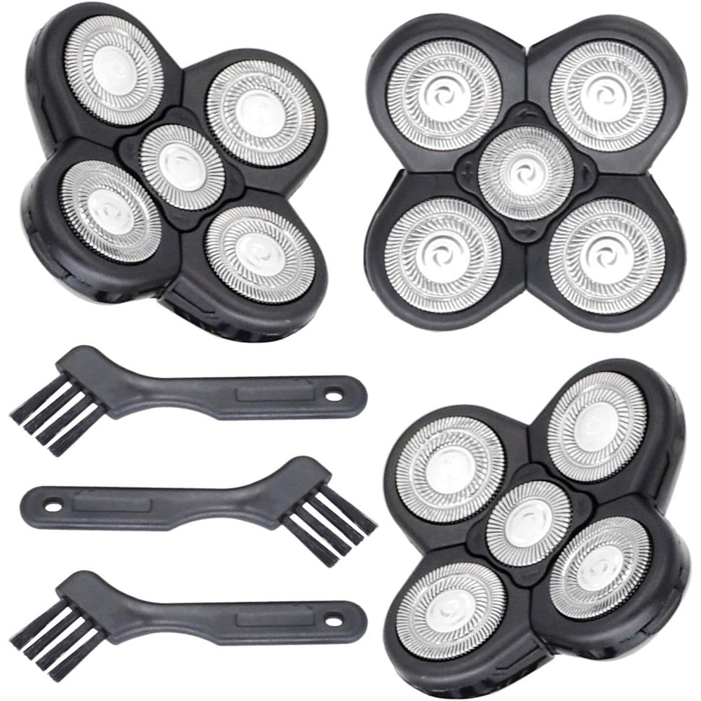 BOEEA five blade shaver replacement heads three pack front view showcasing premium stainless steel rotary design