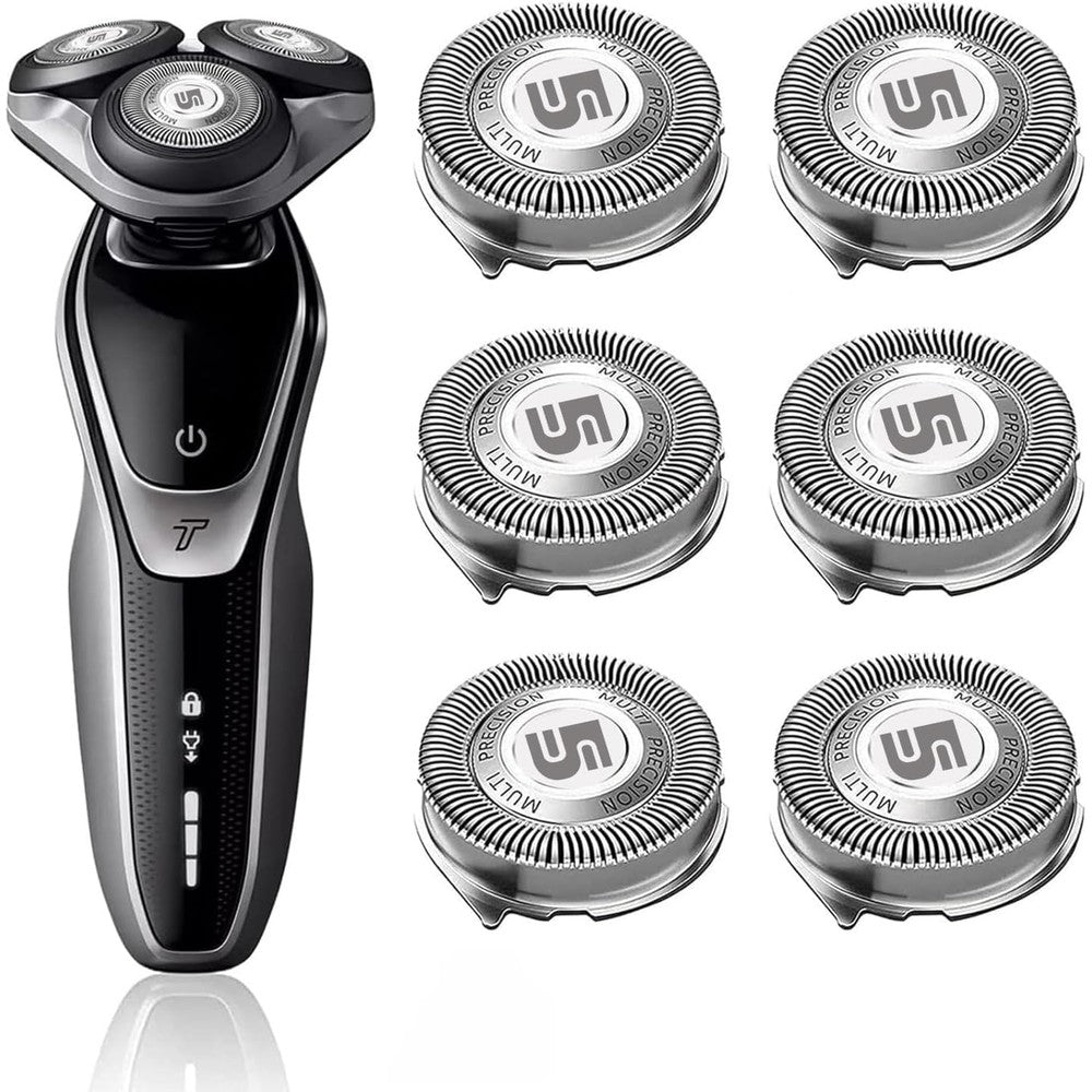 Innobeaut SH50 replacement heads front view showing six premium stainless steel electric shaver blades.