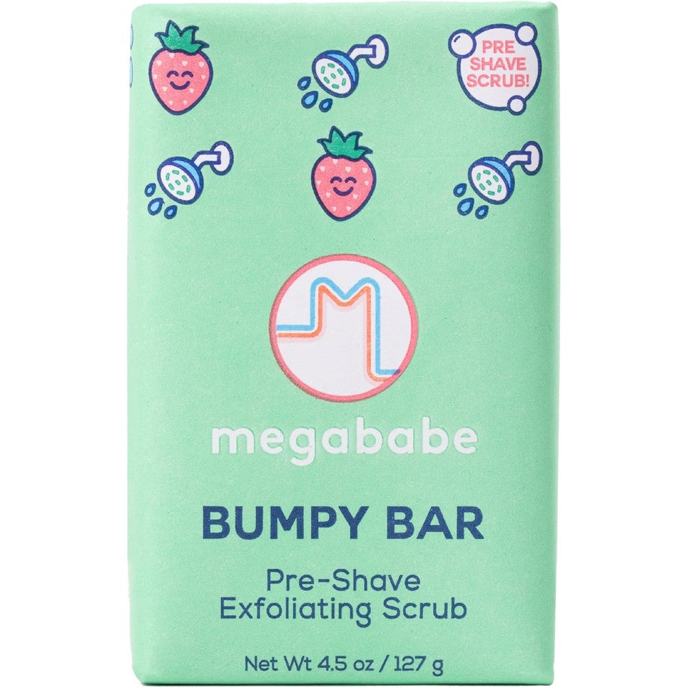 Megababe Bumpy Bar | Pre-Shave Exfoliating Scrub | with Shea Butter, Strawberry Fruit Extract & Ceramides | 4.5 oz