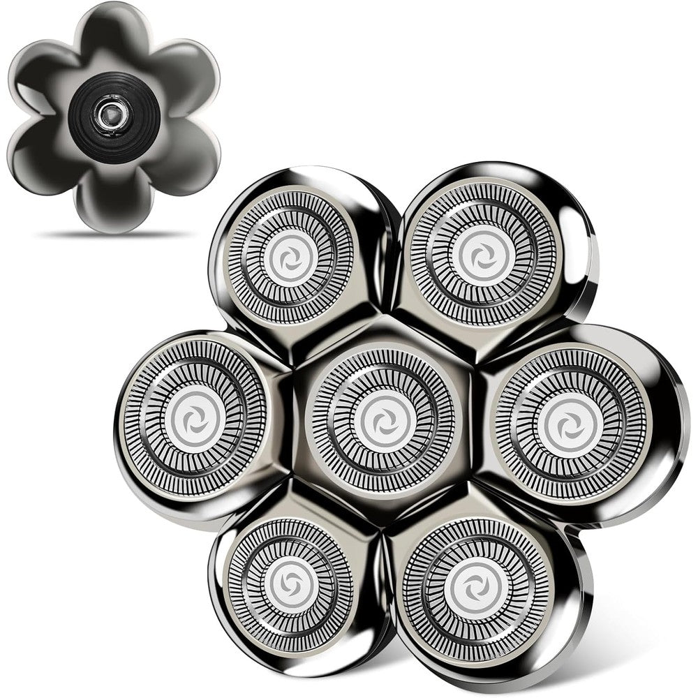 Yieyosd 7D floating head shaver replacement blades front view highlighting the seven silver rotary cutters