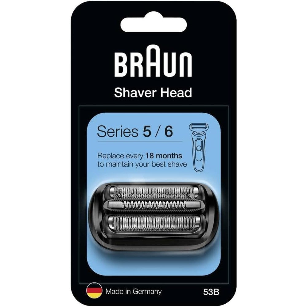 Braun Series 5 electric shaver replacement head 53B front view showcasing the black cassette foil mesh design.
