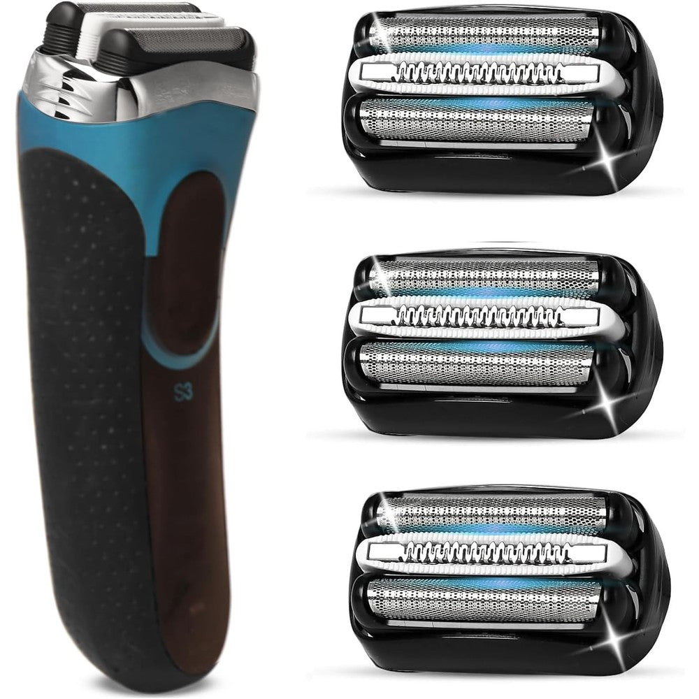 VIDSA 32B S3 electric shaver replacement heads three pack front view showing premium stainless steel bionic mesh design