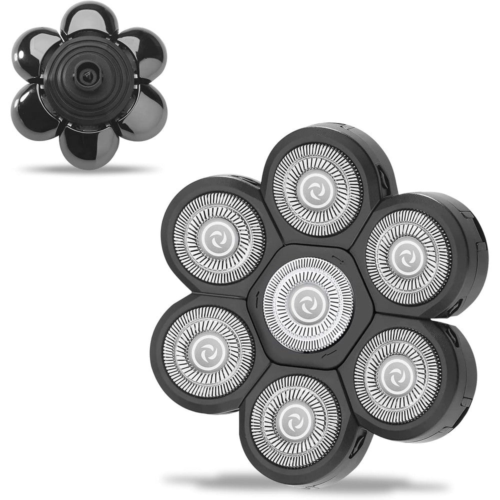 UPTARD 7D electric head shaver replacement heads front view showing seven rotary blades