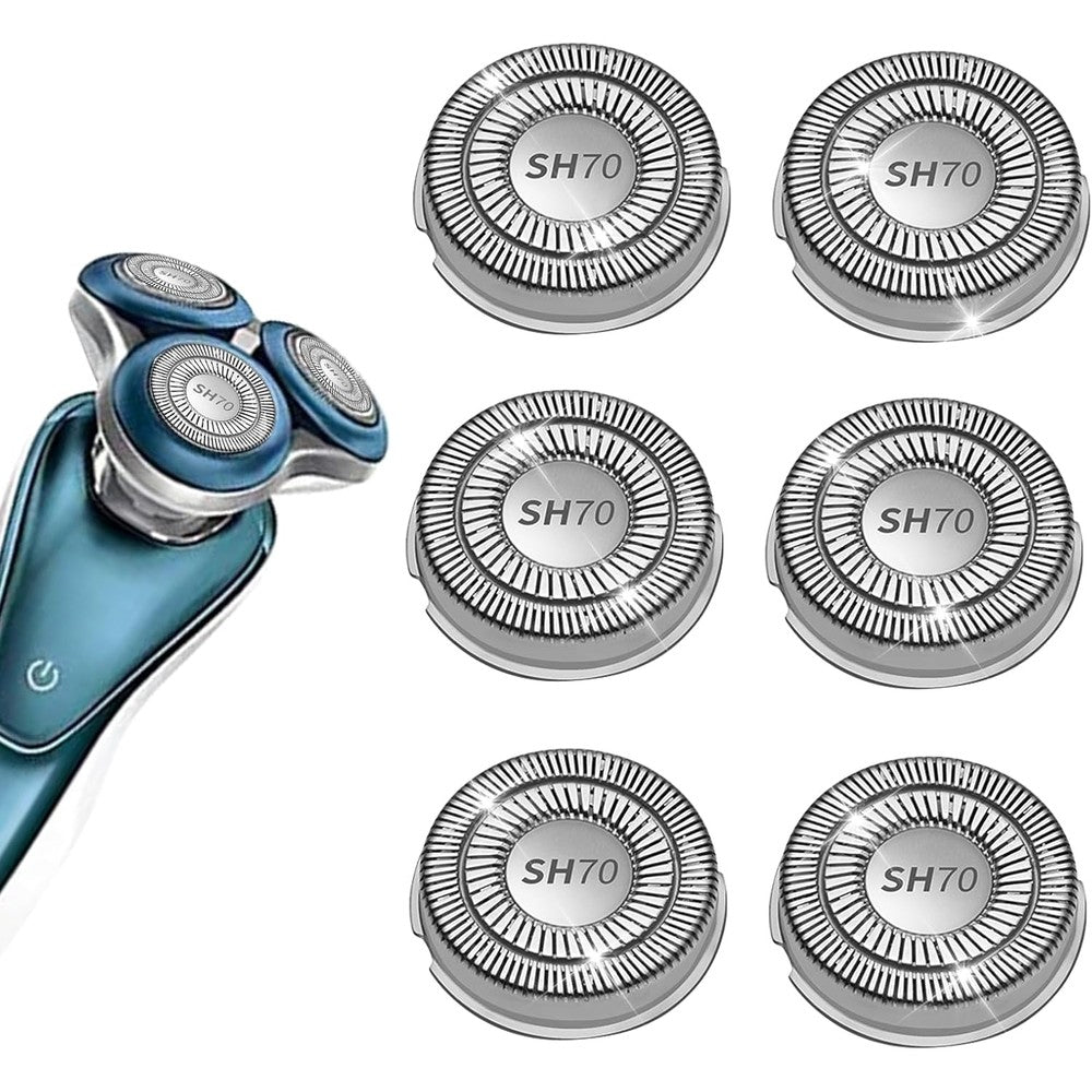 TGSBHIO SH70 replacement heads front view showing six stainless steel dual blade cutters for men