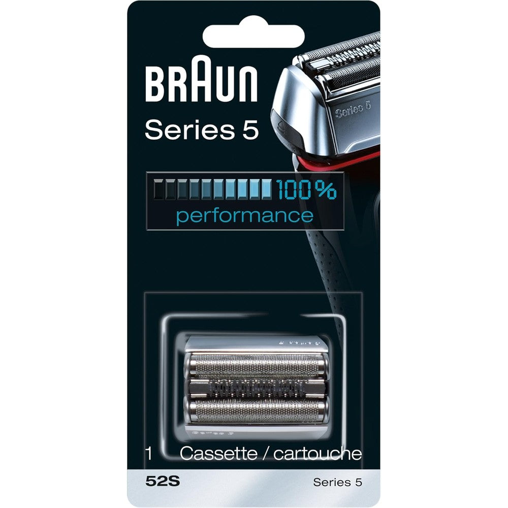 Braun Series 5 52S electric shaver replacement head front view showing silver foil cassette.