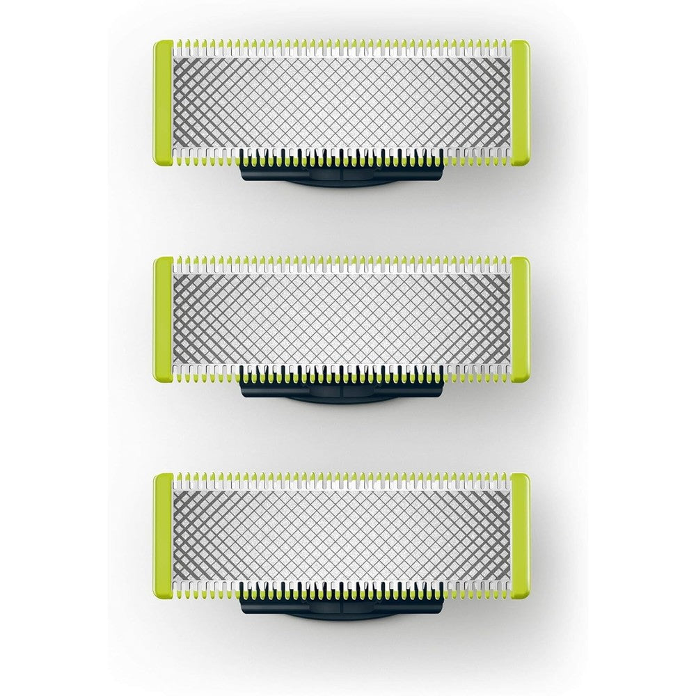 Philips OneBlade replacement blades pack of three front packaging view showing authentic imported trimmer heads.