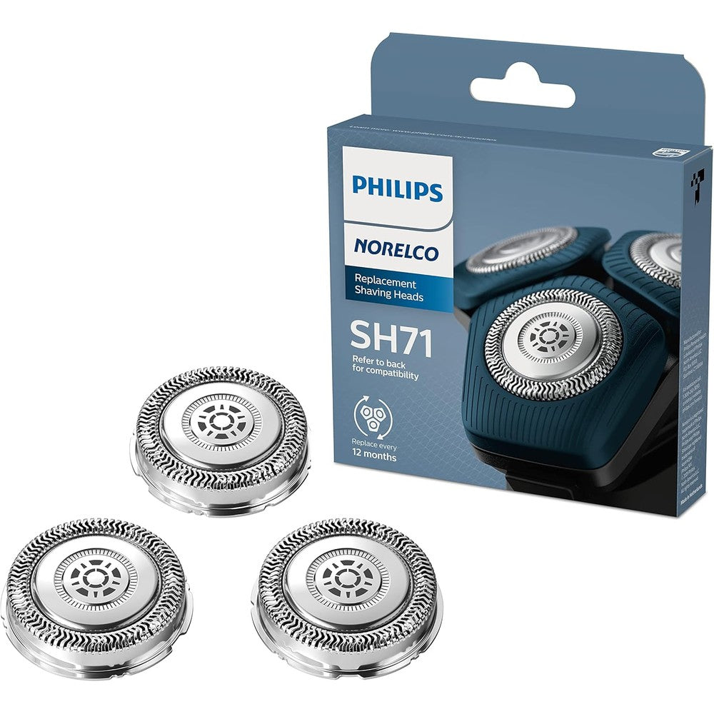 Philips Norelco SH71/52 Shaving Heads front view of the premium packaging showing the three replacement blades.