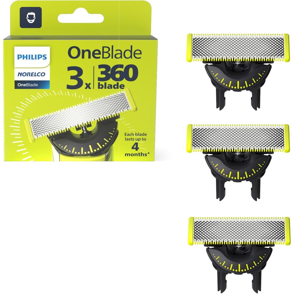Philips Norelco OneBlade 360 replacement blades three pack front view packaging