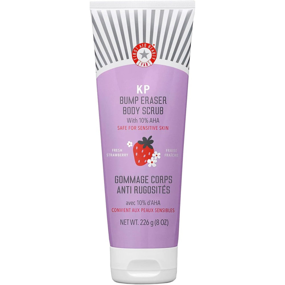First Aid Beauty KP Bump Eraser Body Scrub With Ten Percent AHA Glycolic And Lactic Acids Fresh Strawberry Scent Eight Ounce