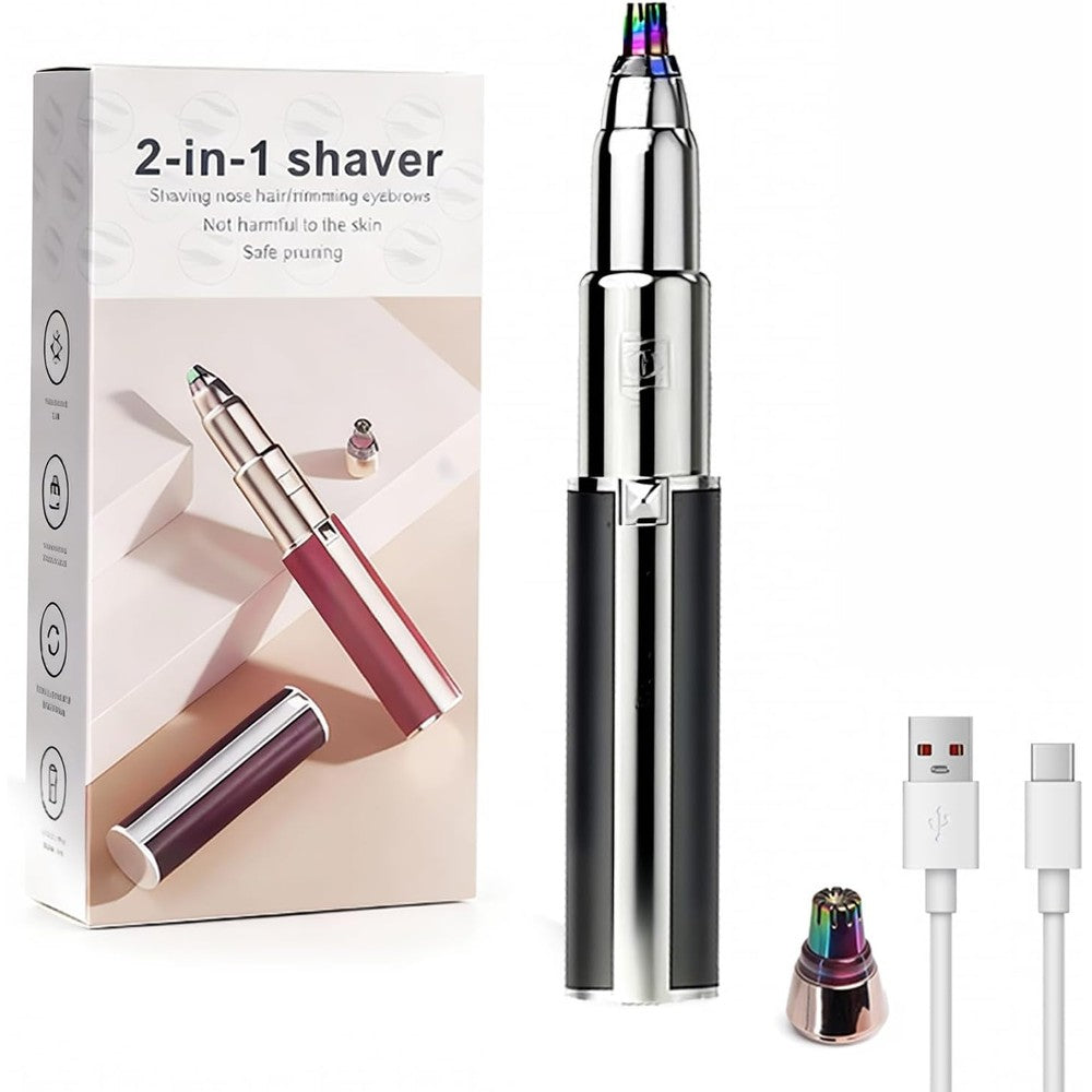 Nizzarra 2-in-1 electric eyebrow trimmer front view showcasing sleek black design.