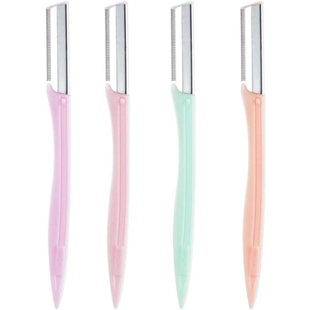 WOIWO 4PCS Eyebrow Shaping Knife front view showcasing the four pastel colored folding razors for women.