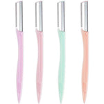 WOIWO 4PCS Eyebrow Shaping Knife front view showcasing the four pastel colored folding razors for women.