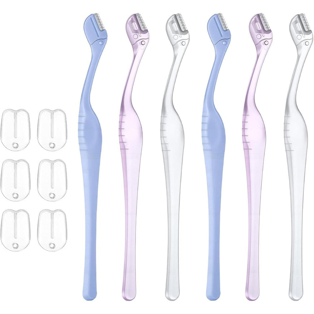 HJZHII 6 Pieces Eyebrow Razor for Women front view showcasing the three translucent colors