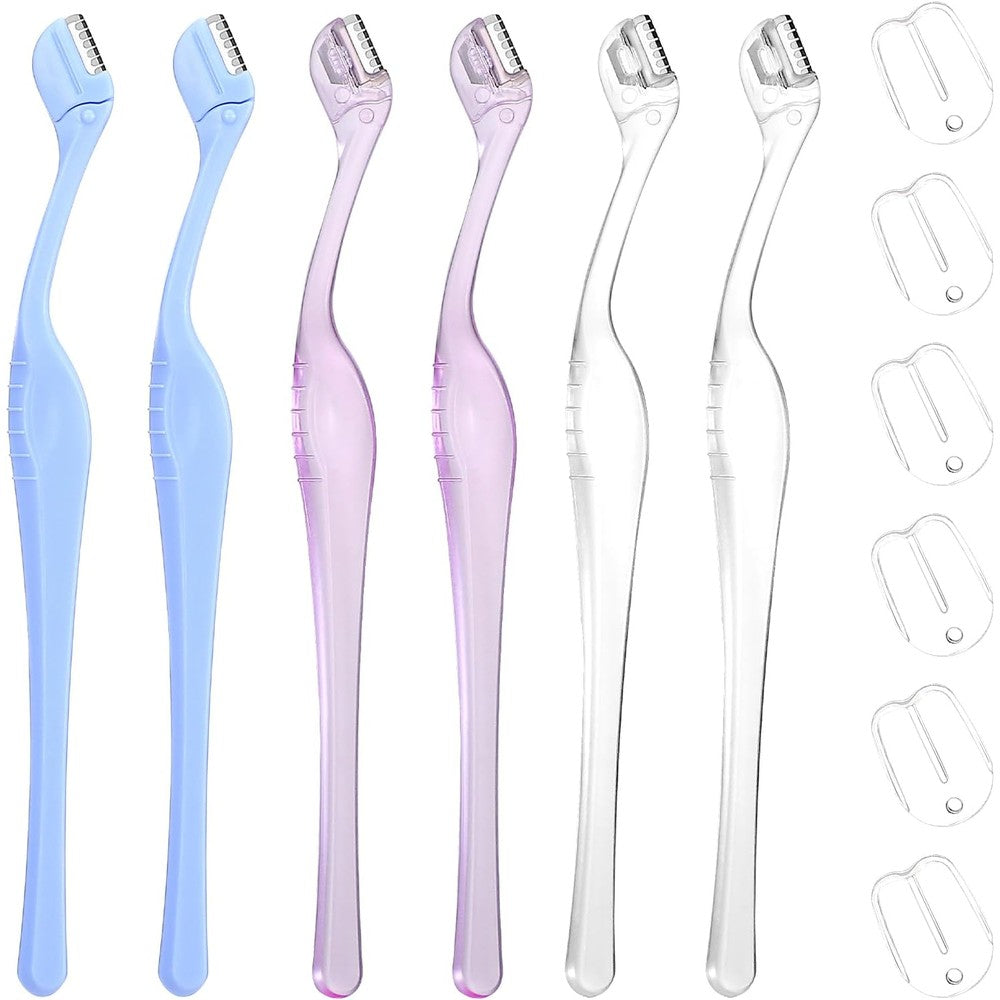 Quilax small eyebrow razors front view showing multicolor six count pack with protective caps.
