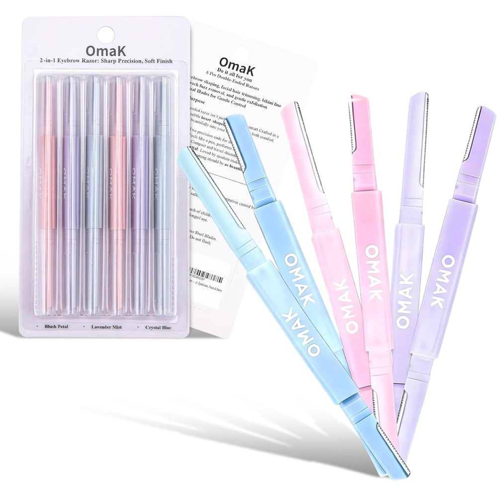 Generic double ended face razor for women pack of six front view showing pastel colors.