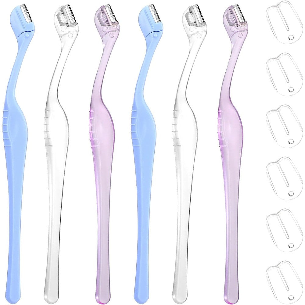 Larrel small eyebrow razors front view showing six colorful mini facial hair trimmers with protective covers.
