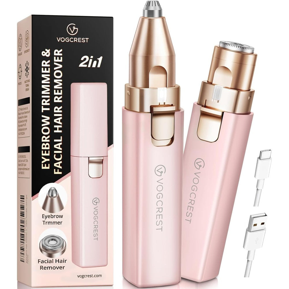 VG VOGCREST 2 in 1 rechargeable facial hair remover pink front view showcasing compact design.