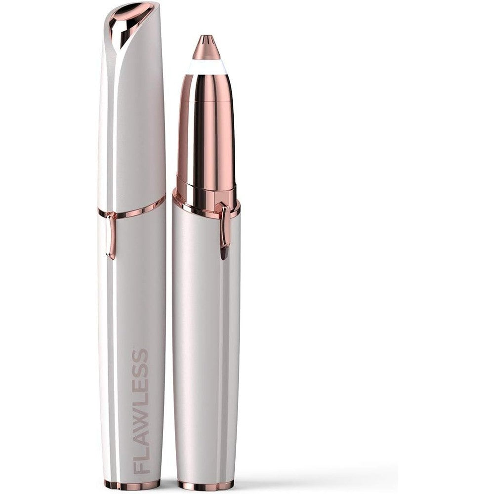 Finishing Touch Flawless Brows Eyebrow Hair Remover front view showing white and rose gold design.