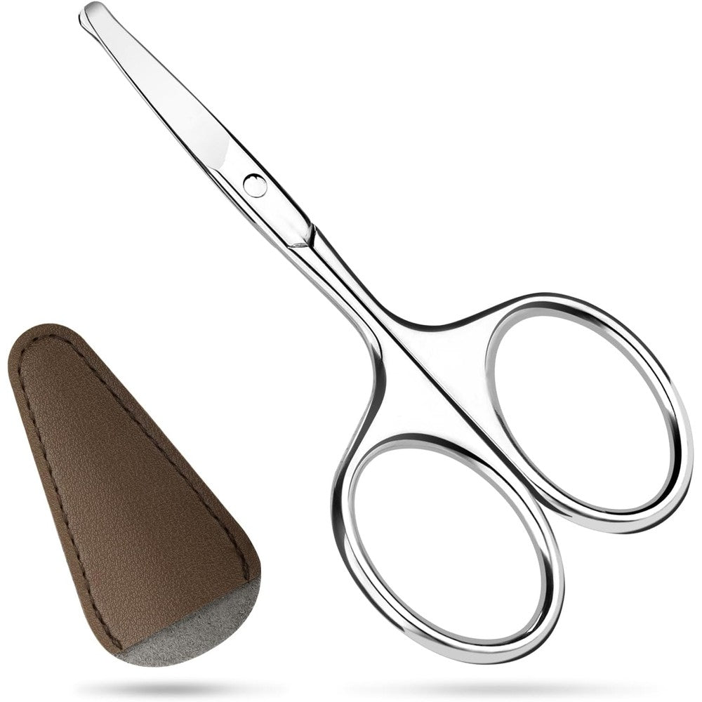 LIVINGO Hdama nose hair scissors front view showcasing silver stainless steel blades and safety blunt tip.