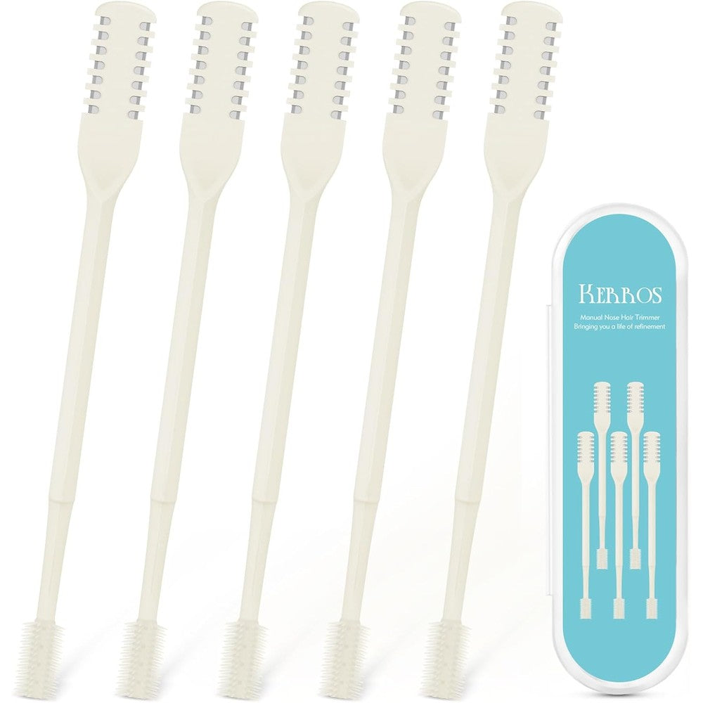 Kerros manual nasal hair cutter 5 pieces pack front view showing cream yellow color and transparent storage case