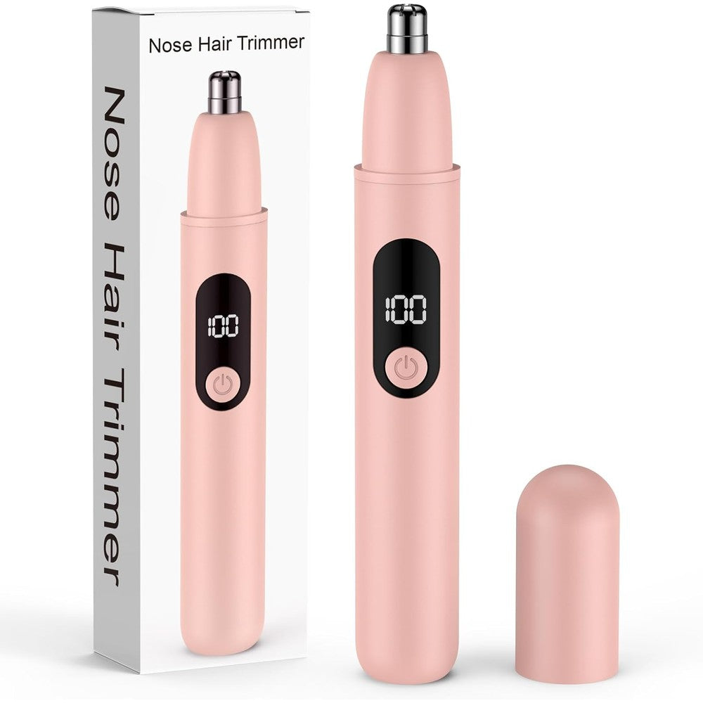 Bilitase rechargeable cordless nose hair trimmer in pink front view