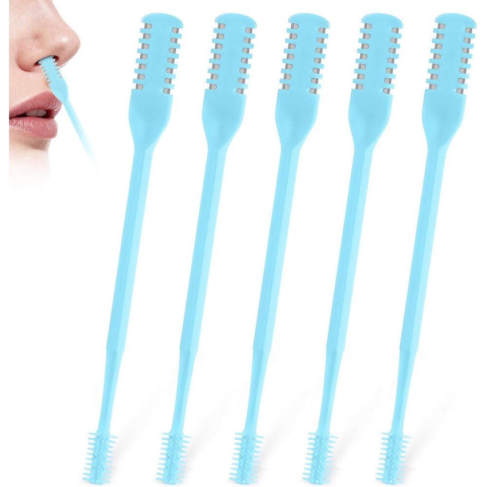 ZASZO 2-in-1 nasal hair cutter front view showing the blue manual trimmer and silicone cleaning brush