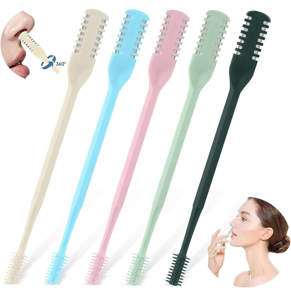 Prgislew manual nose hair trimmer front view showing five multicolored pieces in a box