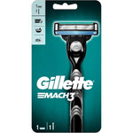 Gillette Mach3 Turbo refillable razor handle with blade cartridge close up front view